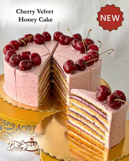 Cherry Velvet Honey Cake