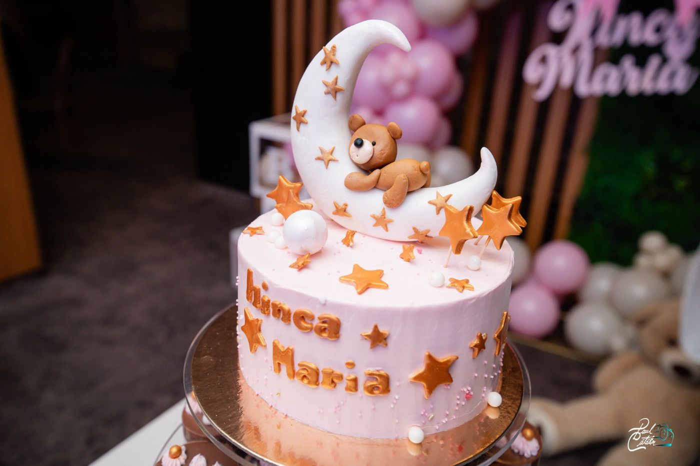 Tort de botez cu lună și ursuleț
